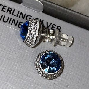 Gorgeous Ice Blue Halo Crystal Stud earrings by Brilliance in sterling silver.